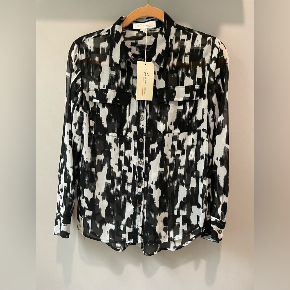 Sheer black and white blouse. Two by Vince Camuto